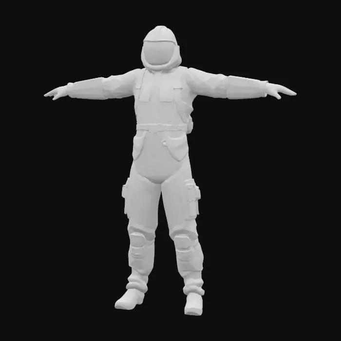 3D model for flight jumpsuit, long sleeves, harness, tactical overalls, blue color scheme, T-pose, A-pose , #realistic# 