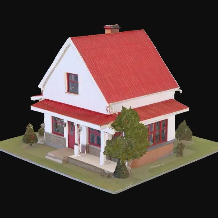3D model for a house with a red roof