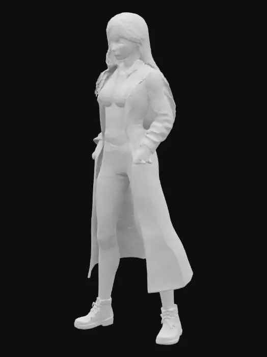 3D model for Blond detective, long hair, female, anime, standing, tall, cute, wide hips, big chest 