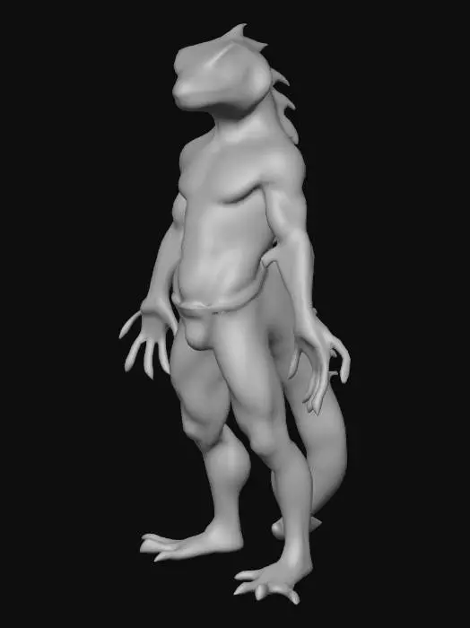3D model for lizardman muscled with open mouth