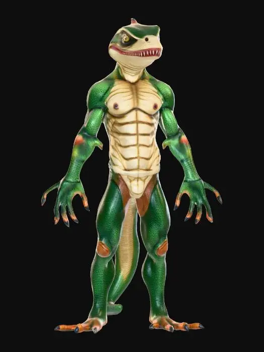 3D model for lizardman muscled with open mouth