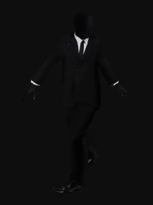 3D model for an headless man wearing black suit, without head, tall, looks creepy, in t pose, 