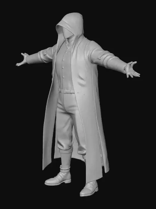 3D model for A mysterious elite assassin with a calm yet deadly presence.
Wears a dark outfit in shades of black, grey, and deep violet, accented with subtle metallic textures.
Partial mask covering the face, glowing violet eyes faintly visible.
Light armor pieces, hidden blades, gloves, and a hooded cloak.
Subtle purple reflections on armor edges (not too shiny).
Scene atmosphere: misty, dim light, cinematic shadows.
Style: dark fantasy, stealth assassin, realistic, game-ready, cinematic lighting, Unreal Engine style.