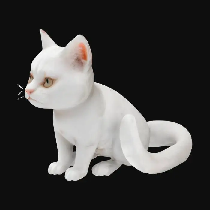 3D model for Cat, white, cute, sitting, model