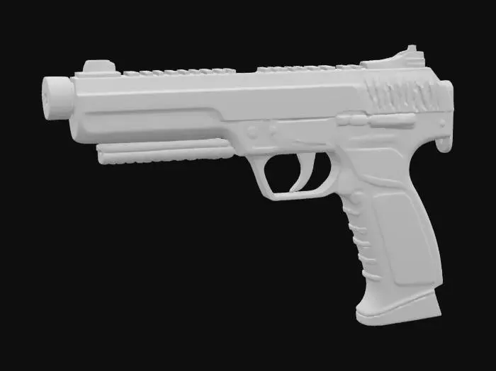 3D model for a bullpup machine pistol with a p90 style magazine on the left side