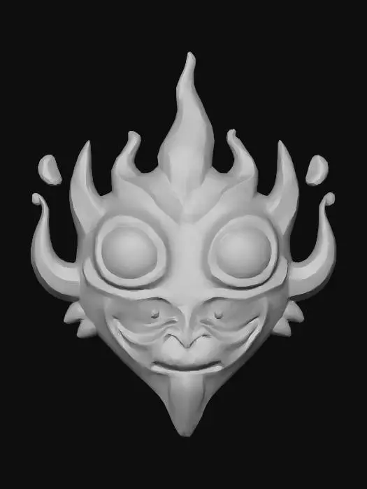 3D model for A low polygon mask that evokes a fiery visage, inspired by art style of Majora's Mask