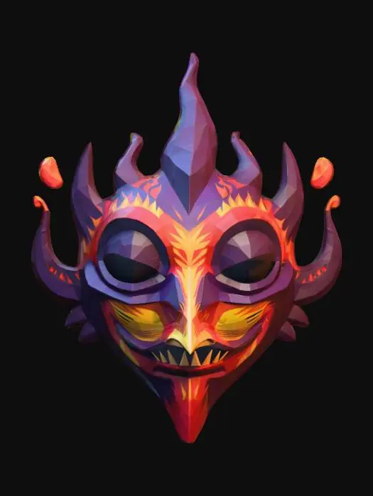 3D model for A low polygon mask that evokes a fiery visage, inspired by art style of Majora's Mask