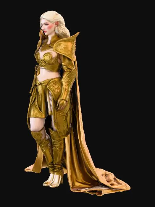 3D model for full body portrait photography of an beautiful viergo women and expressive eyes, wearing clerical golden armor, dark fantasy, dynamic pose, Unreal Engine, Cinematic, Color Grading, portrait Photography, Shot on 50mm lense, Ultra-Wide Angle, Depth of Field, hyper-detailed, beautifully color-coded, insane details, intricate details, beautifully color graded,