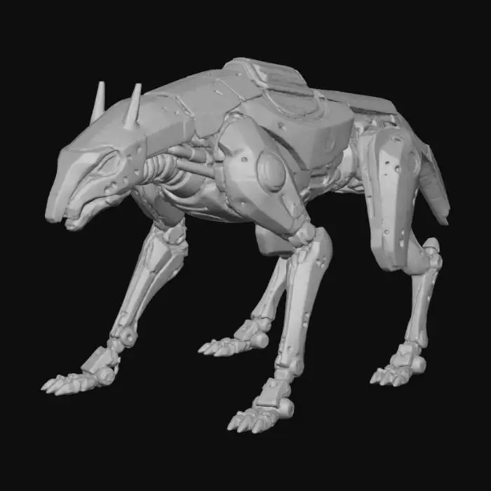 3D model for ulll body view, Ai futuristic quadruped robot Folivora, cyberpunk 2077, mech, F-117 mech , model sheet , turn around, red and white color