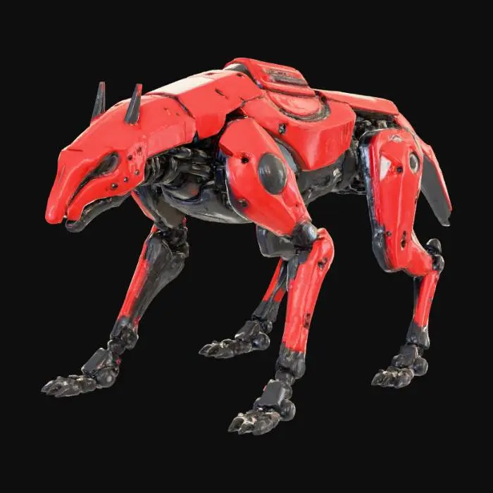 3D model for ulll body view, Ai futuristic quadruped robot Folivora, cyberpunk 2077, mech, F-117 mech , model sheet , turn around, red and white color
