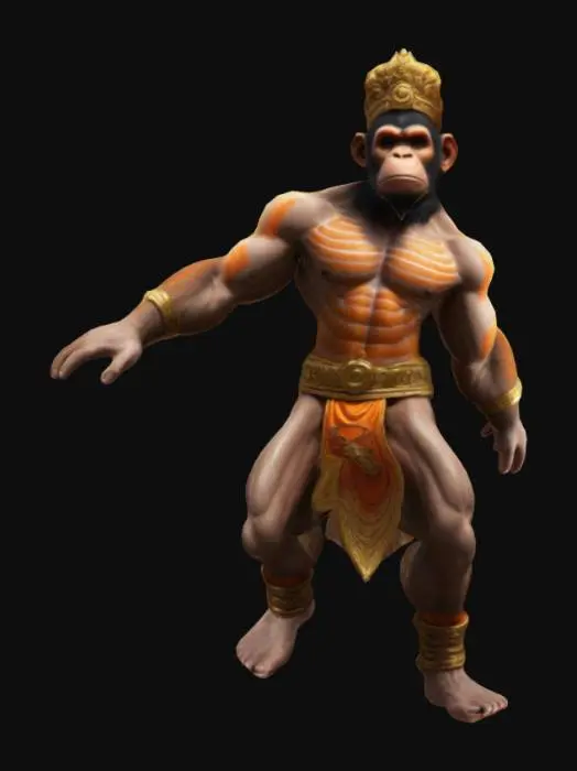 3D model for Generate a muscular strong Monkey King Hanuman, make him T-Pose