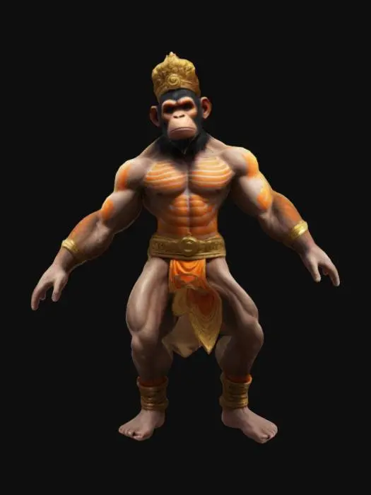 3D model for Generate a muscular strong Monkey King Hanuman, make him T-Pose