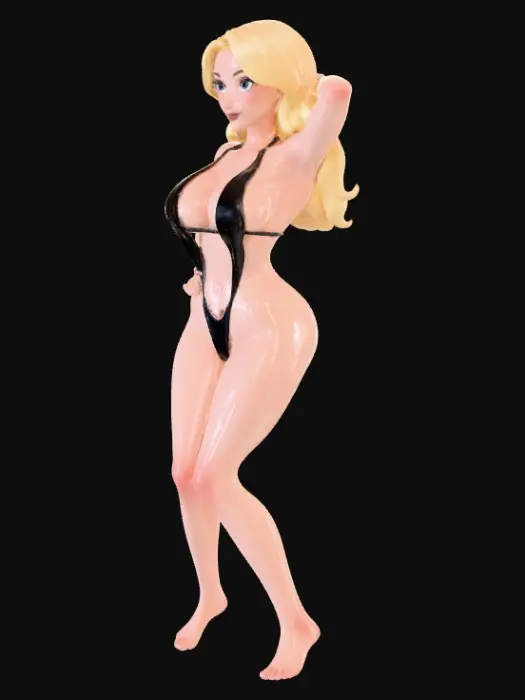 3D model for Blonde in a Black String Bikini