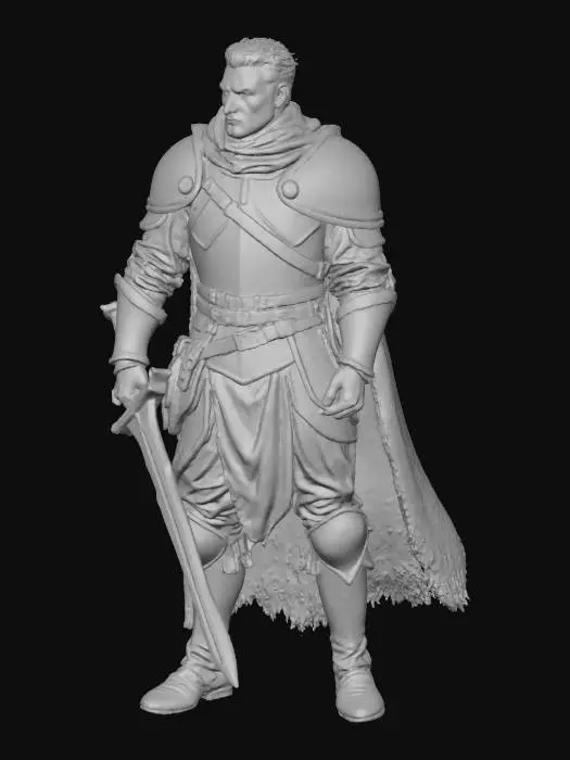 3D model for Un personnage vaillant de jeux vidéo en tenu de base, personnage fantastique fort.