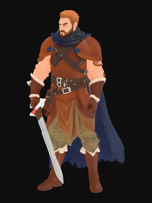 3D model for Un personnage vaillant de jeux vidéo en tenu de base, personnage fantastique fort.