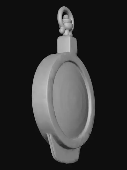 3D model for compass, dark ancient Japanese demonic artifact. Dark metal and wood, engraved runes, glowing markings, mystical.