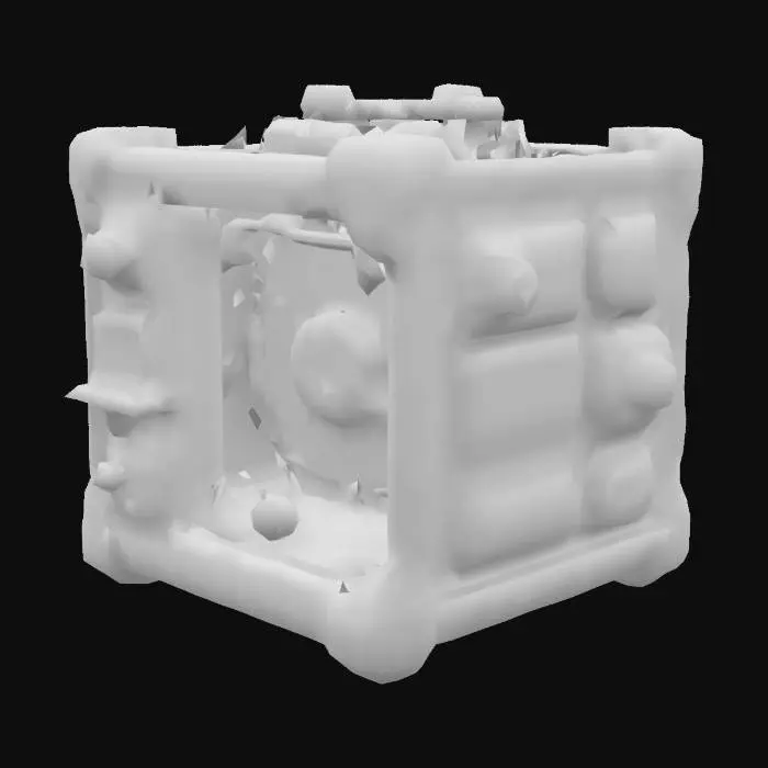 3D model for steampunk crate, energy crate, energy storage, cyberpunk, technological, power crate, glow, futuristic metals, detailed, panel, button panel, display,  