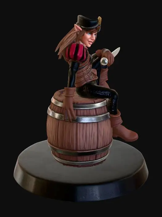 3D model for Elven Pirate on a Barrel