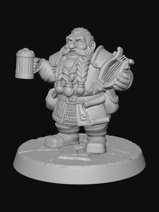 3D model for Dwarven Bard with Tankard and Harp