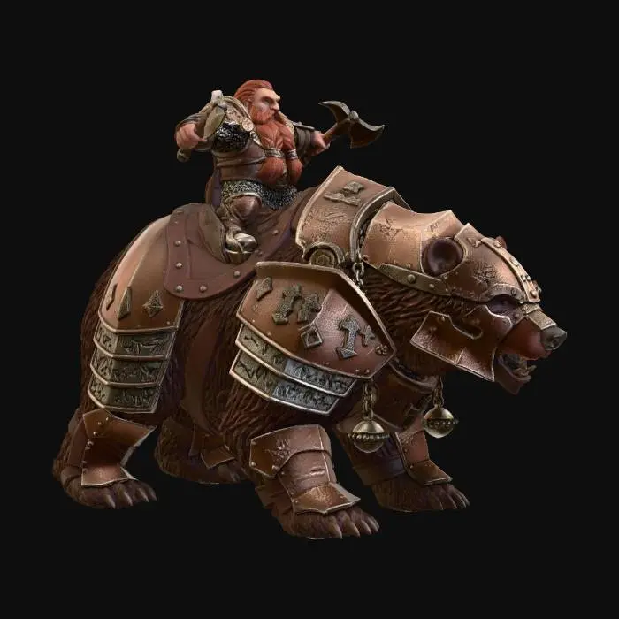 3D model for Dwarven Rider on an Armored Warbear