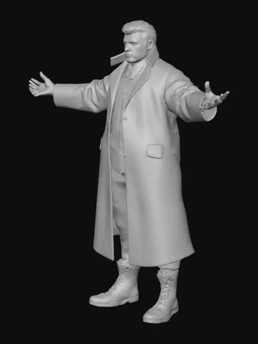 3D model for A seasoned time-space traveler, this humanoid figure possesses a detailed, resolute face etched with fine lines of experience. Intricate, faintly glowing patterns, resembling ancient script or star maps, trace across its smooth, slightly weathered skin and body, hinting at countless journeys. The character dons sleek, dark futuristic glasses with slender metallic frames that obscure its eyes, adding to its enigmatic presence. Its form is robust yet agile, reflecting a life of constant movement, with a subtle sheen to its attire., #villain#