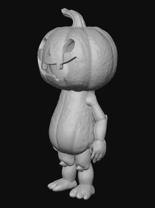 3D model for #Halloween2025#, The creature with a jack-o'-lantern head and pumpkin-textured orange skin, now isolated on a white background for 3D optimization. Suggestion: For better 3D results, ensure all parts of the creature are clearly defined and there are no overlapping elements that could cause mesh issues.