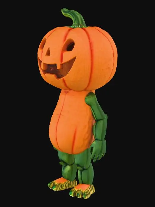 3D model for #Halloween2025#, The creature with a jack-o'-lantern head and pumpkin-textured orange skin, now isolated on a white background for 3D optimization. Suggestion: For better 3D results, ensure all parts of the creature are clearly defined and there are no overlapping elements that could cause mesh issues.