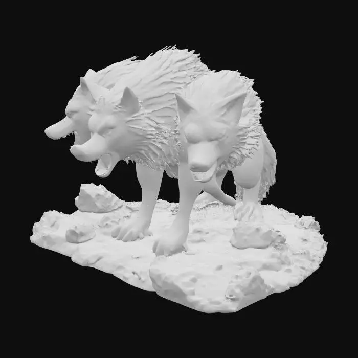 3D model for a 3 headed wolf with razor sharp fangs piercing eyes