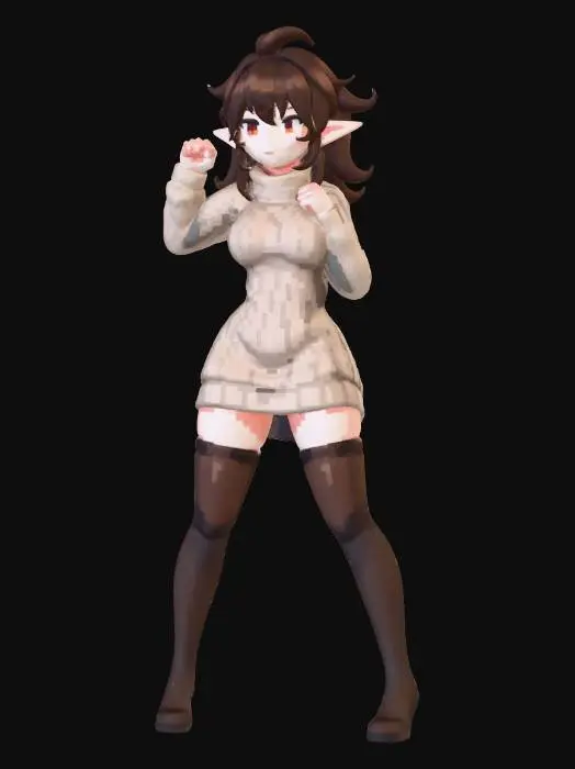 3D model for Elf Girl in Beige Knit Dress