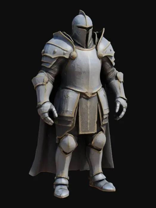 3D model for bana ağır zırhlı silahsız ve kalkansız pelerinsiz iri ve kaslı şovalye karakteri oluştur karakter tam plaka zırh giymeli ve silahları ve kalkanı olmamalı kaskıda greathelm tarzında olmalı 


