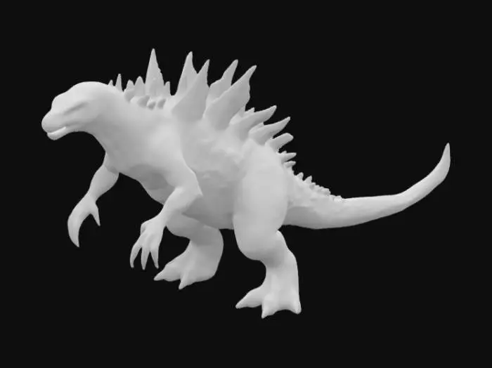 3D model for Design a dinosaur-like alien godzilla inspired by a ankylosaurus, featuring a sleek, agile body with rough, dark brown skin. Its back is lined with sharp, angular spikes, giving it a fierce and alien appearance. Along its body, neon-like stripes in purple and green glow brightly, creating an intense contrast with the earthy brown tones. The glowing stripes follow the contours of its muscular limbs and tail, adding an otherworldly, #bioluminescent#