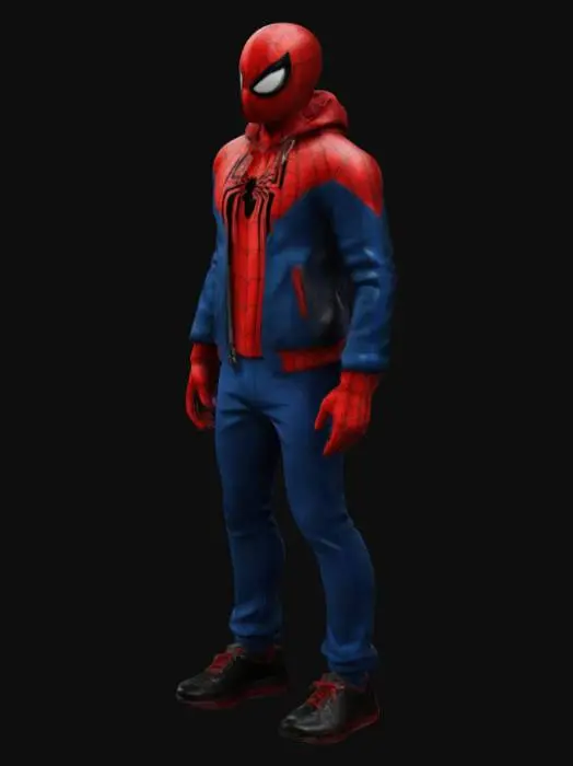 3D model for crea un spiderman que tenga una chaqueta cool pantalones cool y zapatos cool, en t-pose