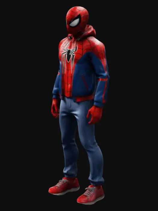 3D model for crea un spiderman que tenga una chaqueta cool pantalones cool y zapatos cool, en t-pose
