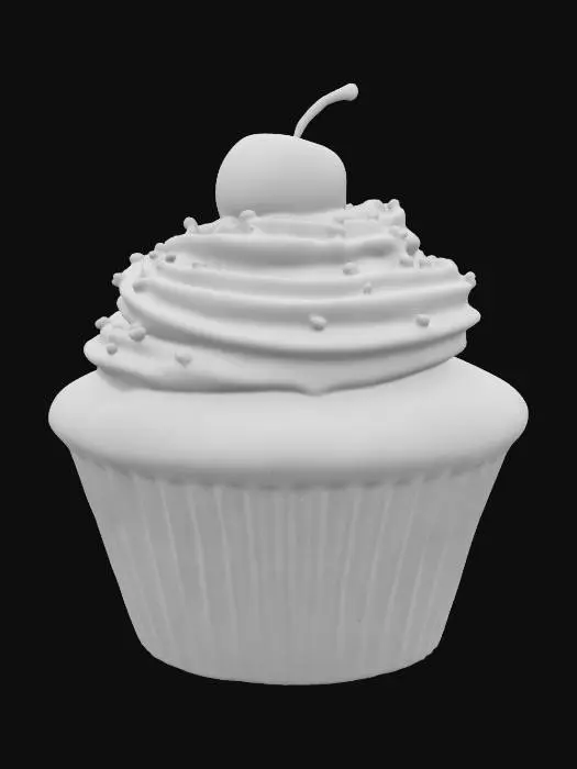 3D model for muffin with cream topping, cherry and sprinkles