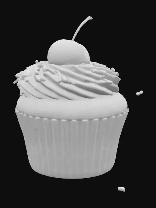 3D model for chocolate muffin with cream topping, cherry and sprinkles