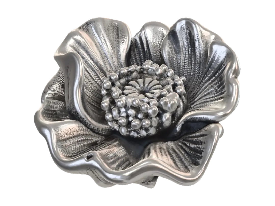 Silver Poppy Brooch par djpilu.ro — créé avec le générateur 3D Meshy AI, téléchargement gratuit FBX OBJ GLB STL