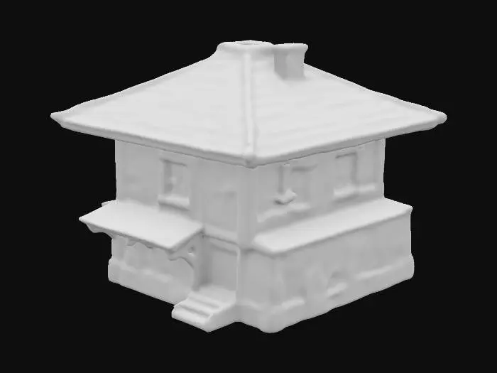 3D model for create a ultra-realistic. Square RPG fantasy house,wood Facade,roof tiles,rough Stone walls, pipes, Highly Detailed. Game Assets.Ensure all walls and features are very thick. Include bold, recessed features with a huge depth. Maintain sharp, clean lines. Embossed features to rise high above the surface. Recess etched details very deep for clarity.