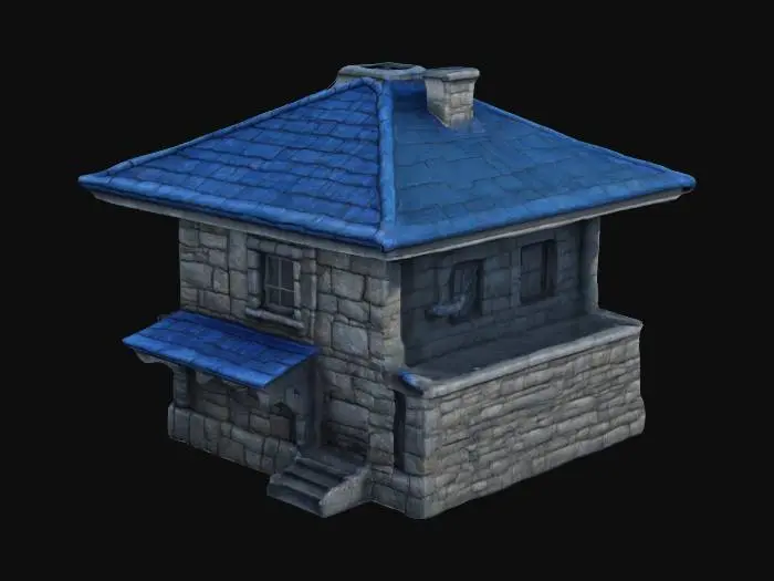 3D model for create a ultra-realistic. Square RPG fantasy house,wood Facade,roof tiles,rough Stone walls, pipes, Highly Detailed. Game Assets.Ensure all walls and features are very thick. Include bold, recessed features with a huge depth. Maintain sharp, clean lines. Embossed features to rise high above the surface. Recess etched details very deep for clarity.