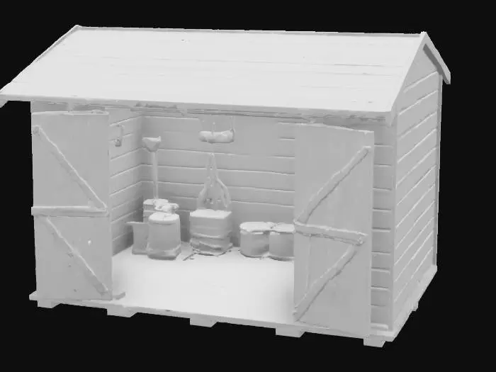 3D model for ultra-realistic, brand new, A wooden #garden# tool shed, detailed , studio-lights,