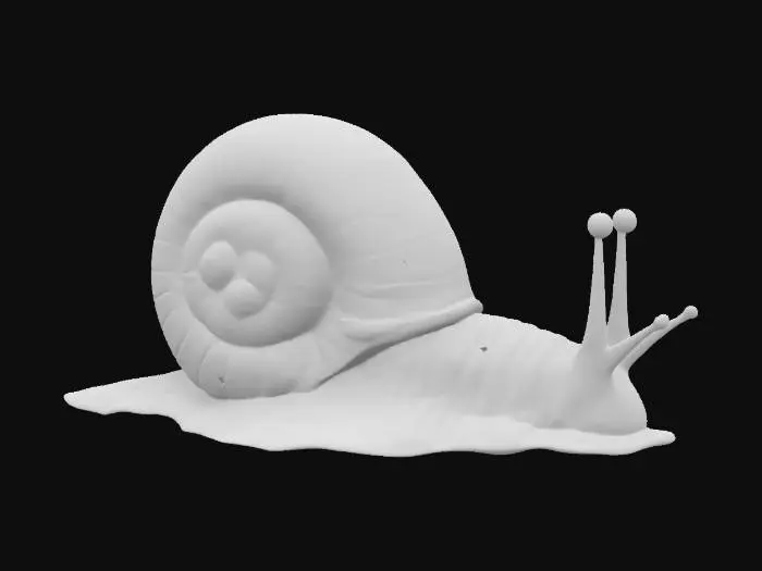 3D model for #garden#, Ultra Realistic, A bioluminescent creature resembling a snail, with a translucent spiraled shell that fades from deep green at the base to bright orange at the top, soft shimmering body , glowing trail. Two small thick delicate feelers glow softly, High-Detailed