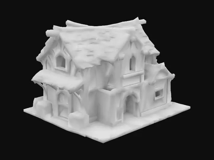 3D model for A #garden# village stable.  Clean lines.  Natural colors. Carved detail. Chunky. Well-lit.  Dungeons & Dragons. detailed, ultra-realistic.

