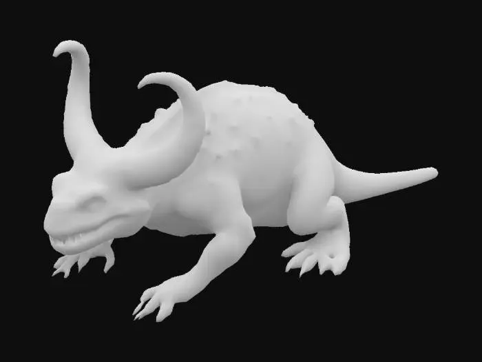 3D model for Art-Style:Pixar, ultra-realistic, a horned swamp Monster, detailed