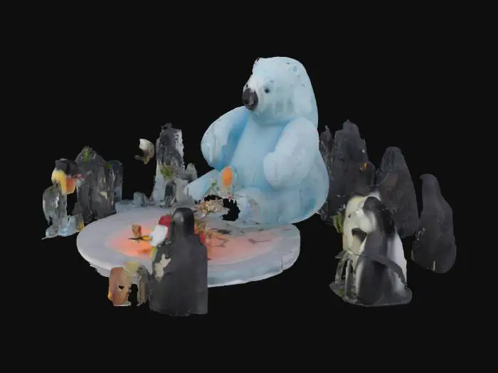 3D model for #AroundTheWorld#, [South Polel] Create a Fancy Garden party at the German "Neumayer III " South Pole Station, include a Ice-bear and a Pinguine . Some Garden Furniture, a BBQ Grill , a cocktail filled Table, Whatever a Good Garden party Needs   