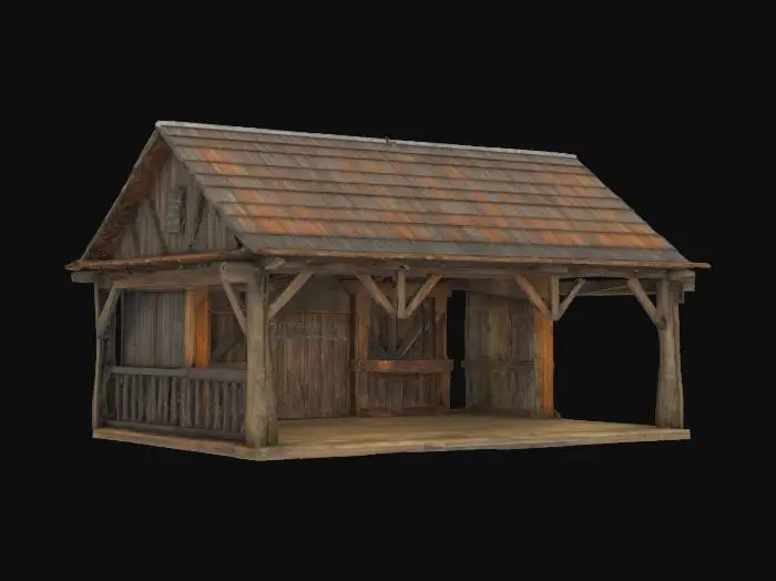3D model for Photorealistic,ancient,detailed,rustical, old aged wooden, Horse Stable. vibrant textures 
