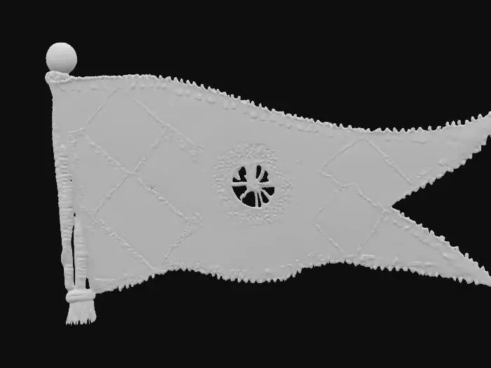 3D model for #emblem#, a iconic ancient  stitched pennant, use vibrant colors 