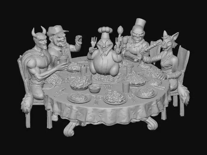 3D model for Medium Poly-count ,comic Style,Thanksgiving Feast with Friends, #Thanksgiving#