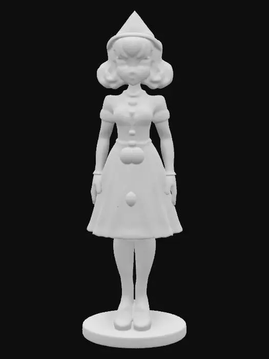 3D model for #ChristmasAdventure#, Ultra-Realistic, a figurine shaped like Lucy wilde in a festive, voluminous skyblue dress decorated with orange bands and christmas ball designs,red pointed Christmas cap ,funny squeeze lemon smile, 3D ,full body , christmas-themed, porcelain, Highly Detailed, #ChristmasAdventure#