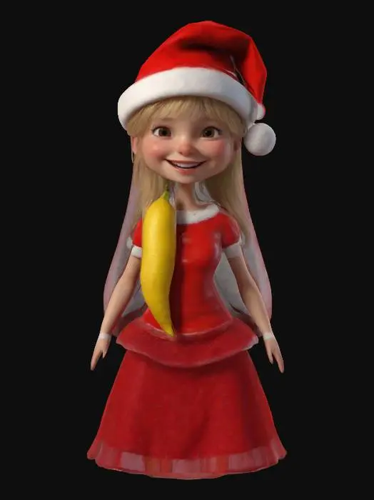 3D model for #ChristmasAdventure#, Ultra-Realistic, It is Santas Daughter , full body, 3D, Short red Skirt, Beautiful elegance, christmas-themed, red pointed Christmas cap ,funny squeeze lemon smile, Pompous Blond long Hair, ultra detailed mesh, high resolution, realistic colors, distressed textures, Best quality, Well-lit., #ChristmasAdventure#