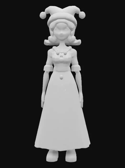 3D model for #ChristmasAdventure#, Ultra-Realistic, a figurine shaped like Lucy wilde in a festive, voluminous skyblue dress decorated with orange bands and christmas ball designs,red pointed Christmas cap ,funny squeeze lemon smile, 3D ,full body , christmas-themed, porcelain, Highly Detailed, #ChristmasAdventure#
