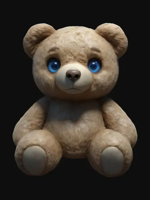 3D model for create a teddy bear, super cute, 3D,full body, standing, arms outstretched, oversized head, big blue eyes,  realistic, etched details, carved details. Thick and clean edges. Well-lit. apose, detailed face,character design,highest quality,highest resolution,insane detailed,